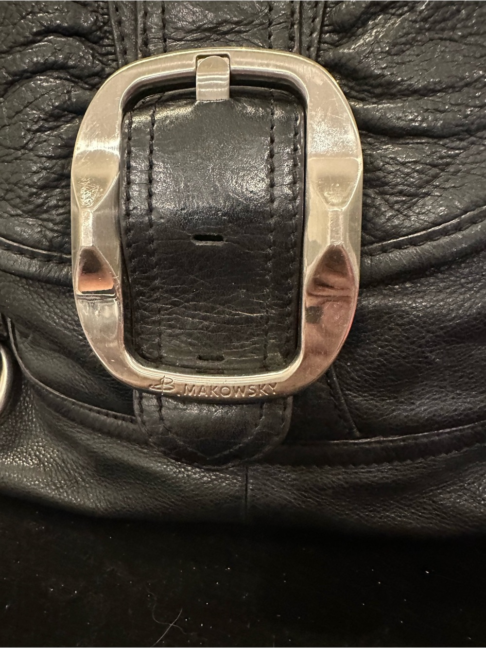b. makowsky #230 Vintage Leather Black Shoulder Satchel with leopard interior - Picture 16 of 16